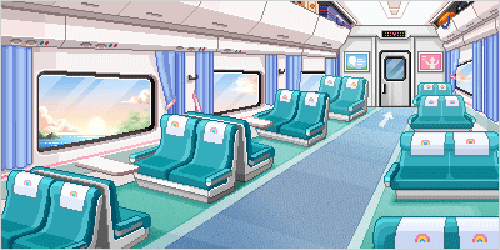 Pixel art animation of a train passing by